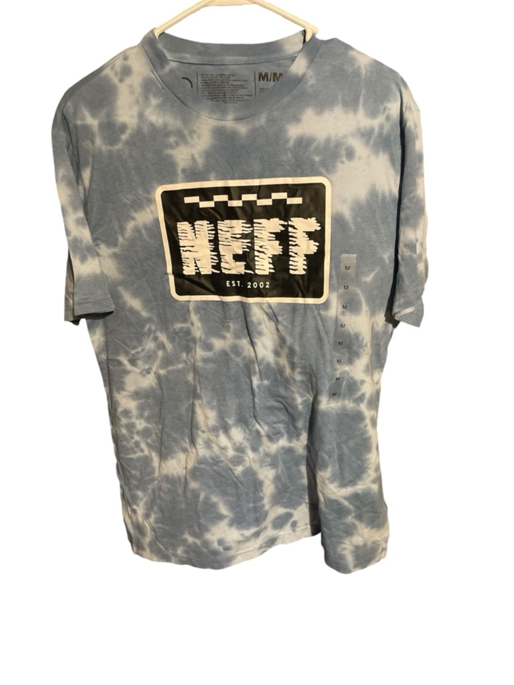 Neff Blue and White Tie-Dye Logo Tee